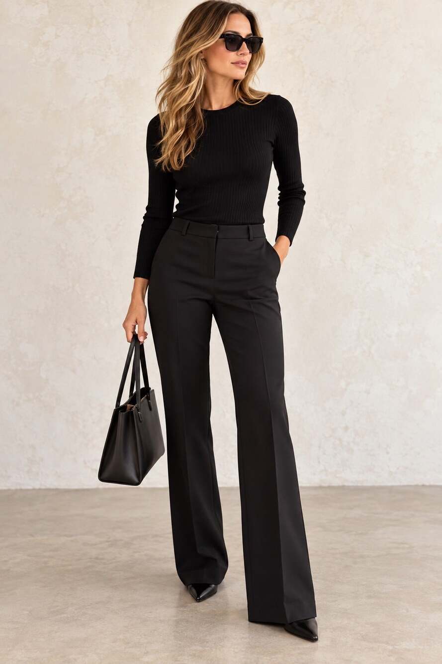 Theory Emery 2 Black Virgin Wool Blend Flare Dress Pants 90s Minimalist Luxury 8